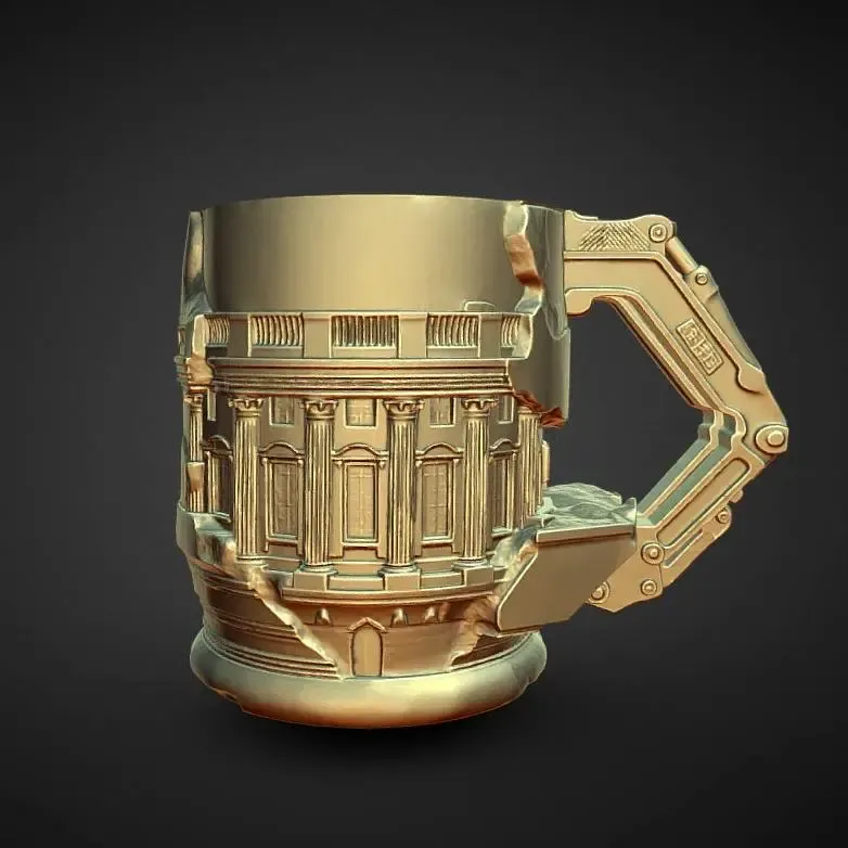 white house demolished pencil holder planter mug