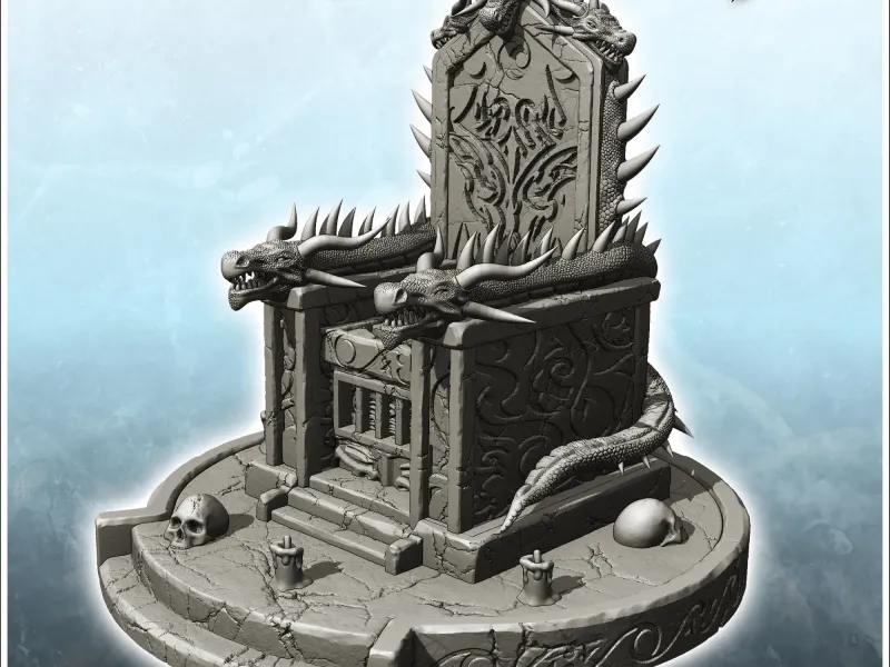 Tron malefic cu platformă din piatră sculptată și capete de dragon (7)