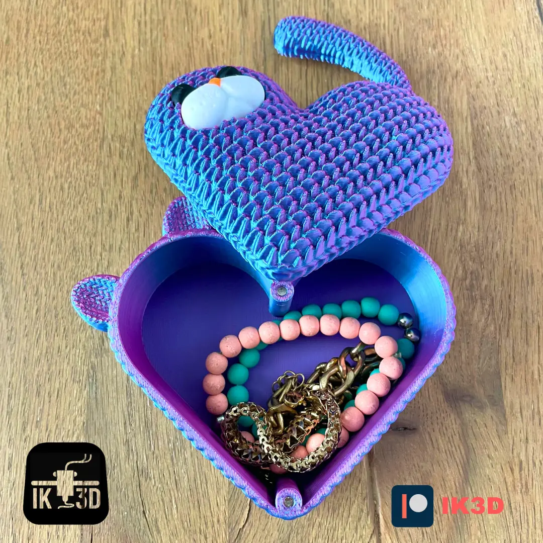 KNITTED HEART KITTEN JEWELRY BOX / MULTI PARTS