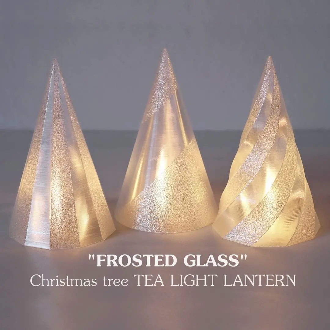 "Frosted Glass" Christmas Tree Tealight Lantern Set