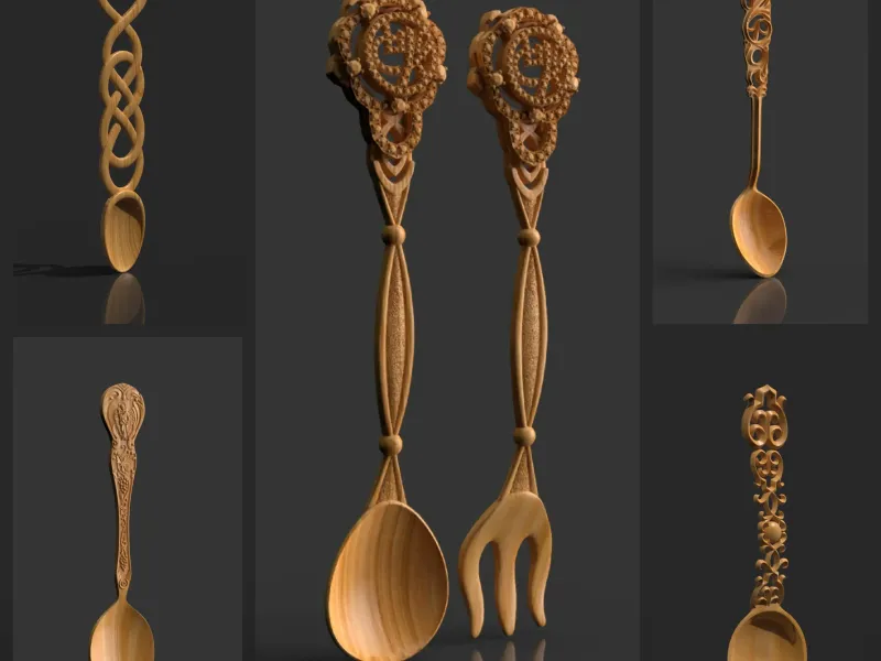 6 different models of spoon and fork 