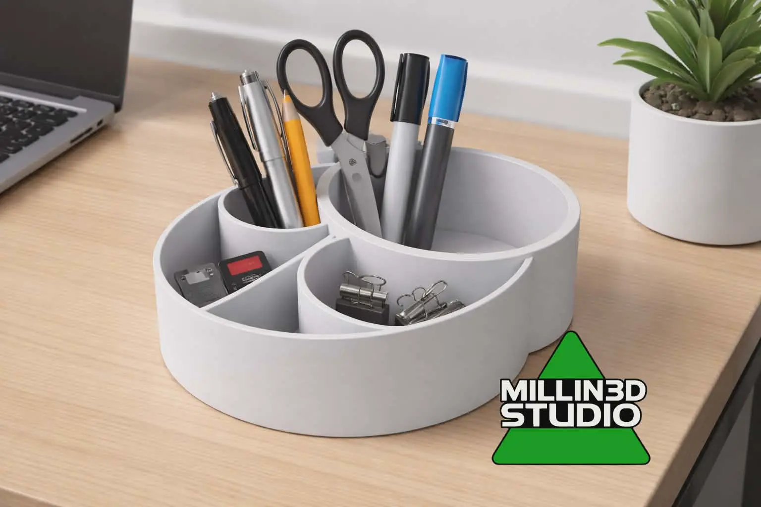 Cirlces Desktop organizer with Built in cup holder