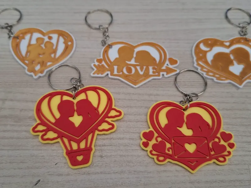 MultiColor Couple Hearts Keychain Set