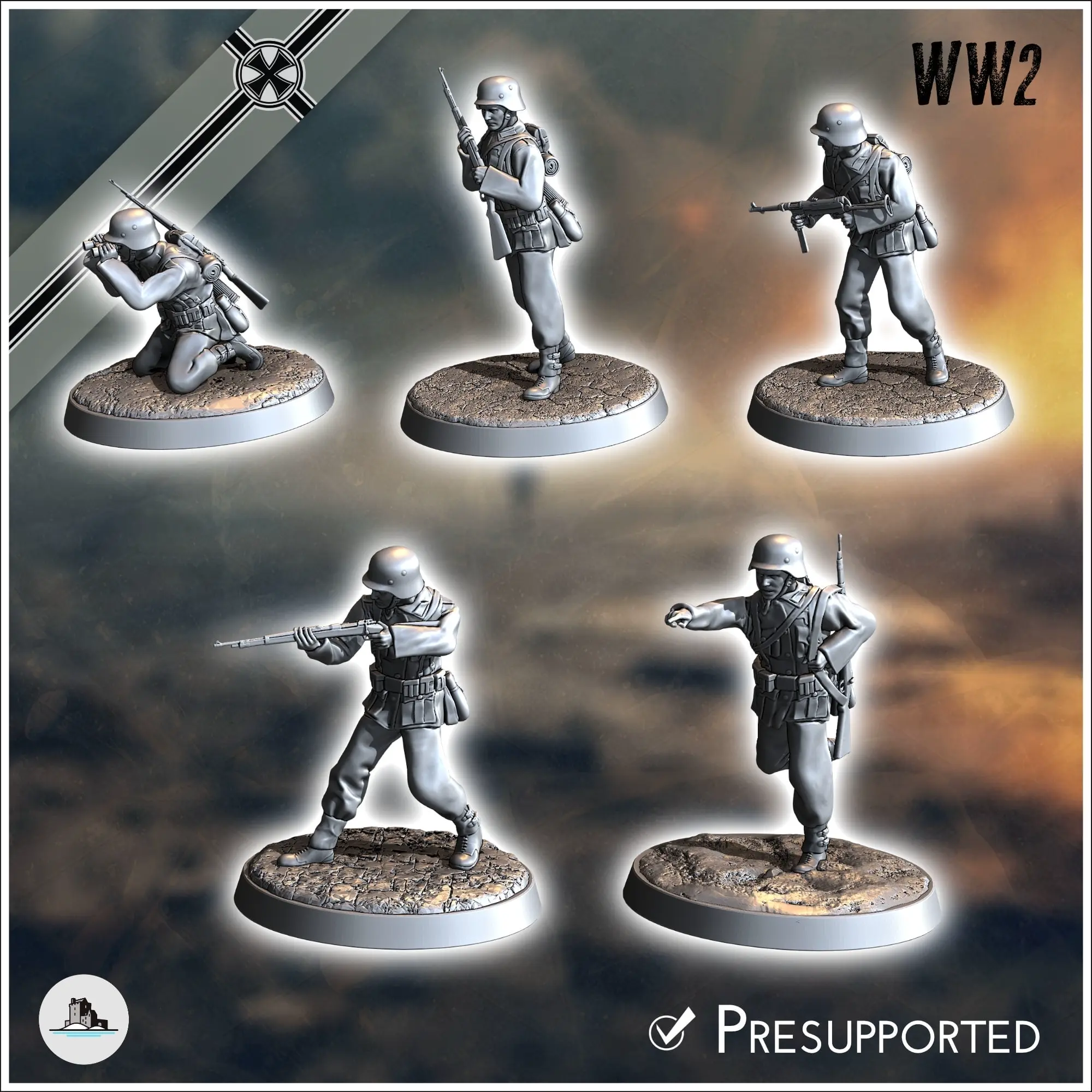 German WW2 troops pack No. 1 - ww2 miniatures tabletop scene