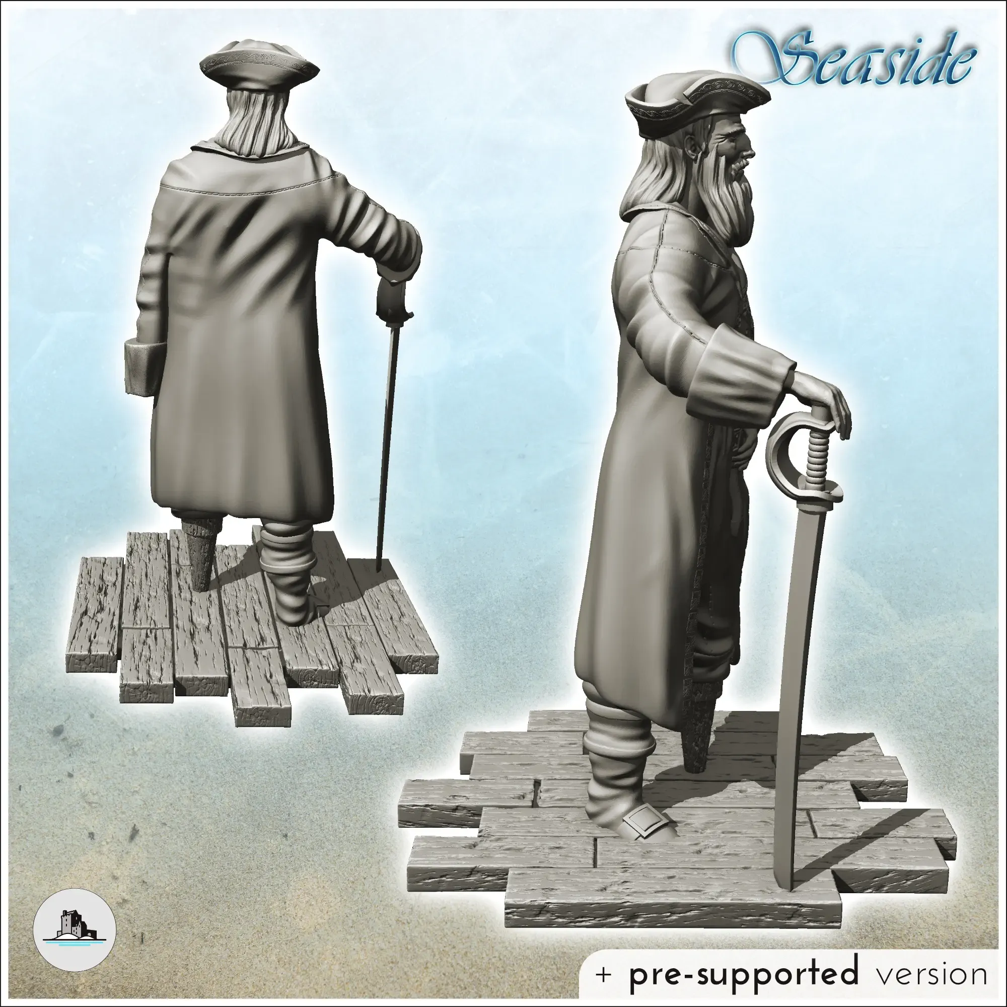 Bearded and one-armed pirate captain with wooden leg - mini