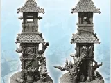 Large medieval tower with multiple tiled roofs and plant-cov-3