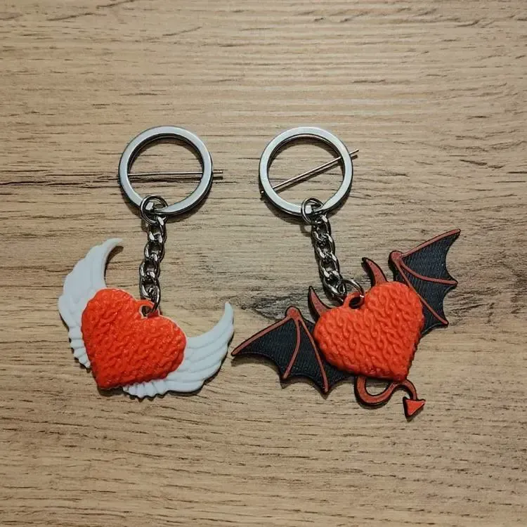 Good and Evil Knitted Heart Keychain