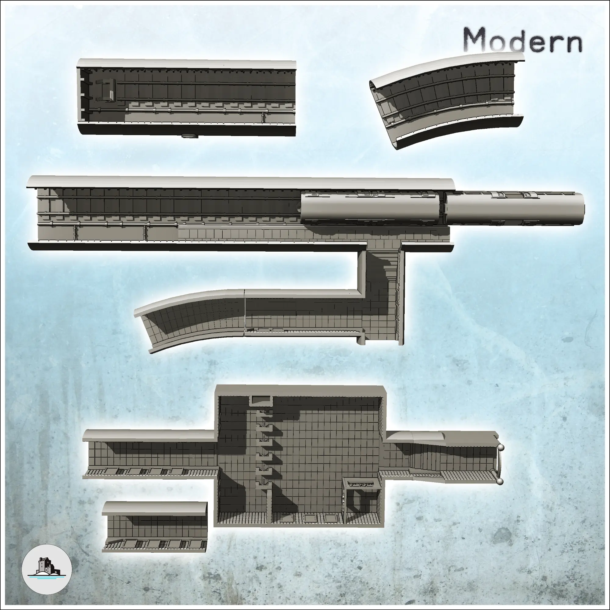 Conjunto modular de red de metro con túneles y un