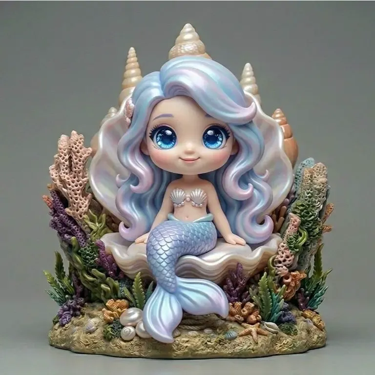Aquarium Decor Chibi Style Mermaid 3D Design