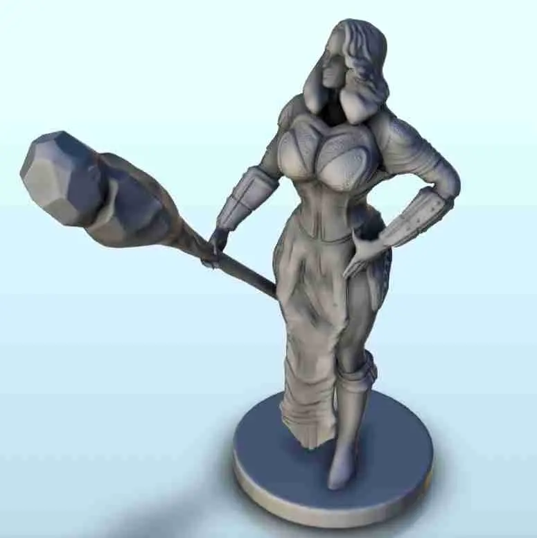 Sexy female warrior with bludgeon and armour 8 - miniatures