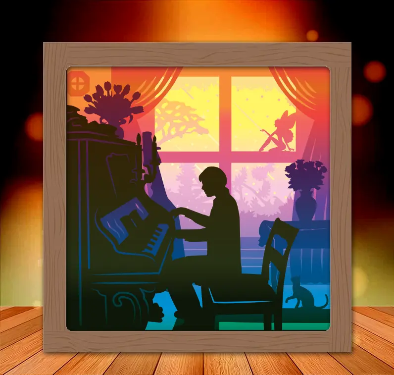 man playing piano shadow box