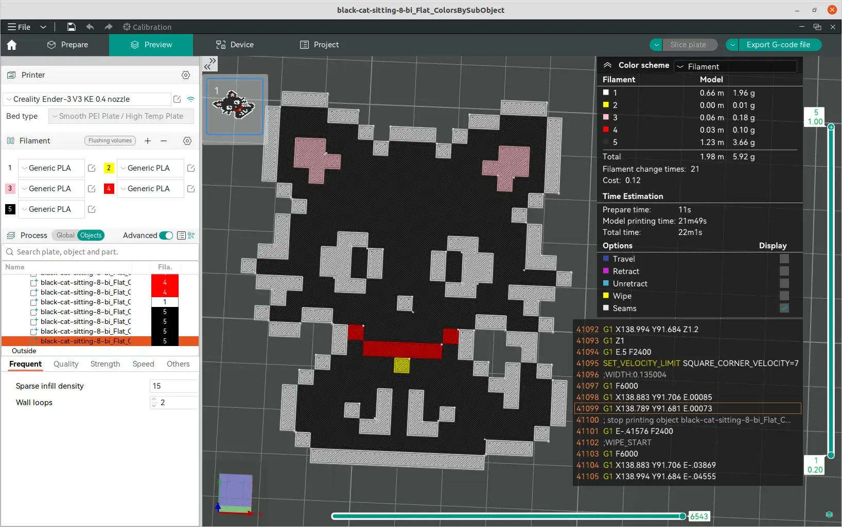 Black cat sitting 8-bit pixel art, 5 colors (by sub-object)