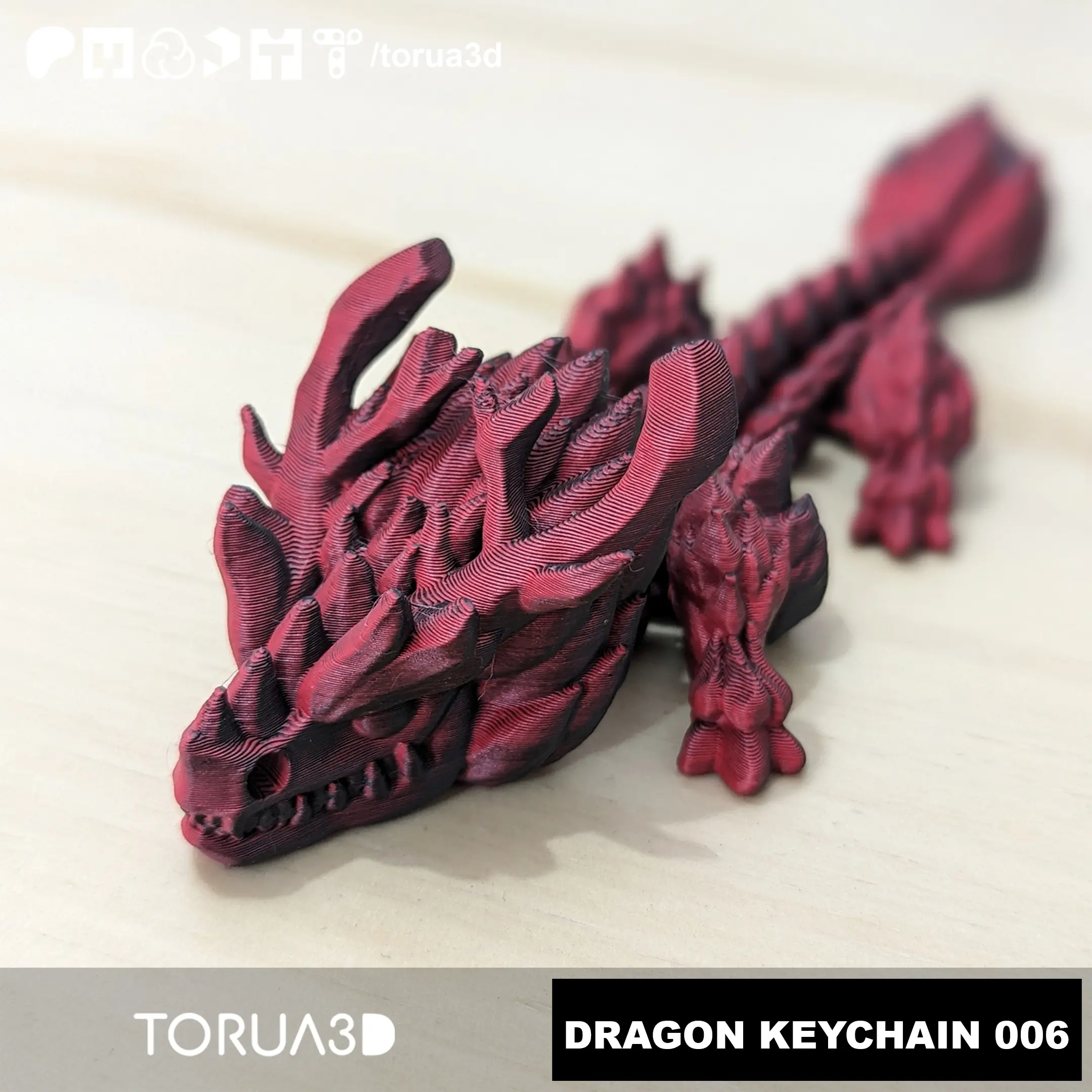 Articulated dragon keychain 006 - Print in place - 3mf - stl