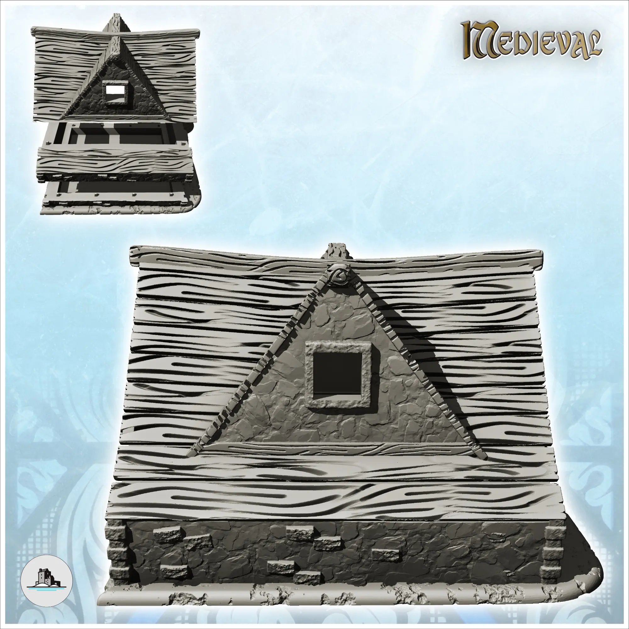 Wooden roofed mill with water wheel and floor (17) - miniatu