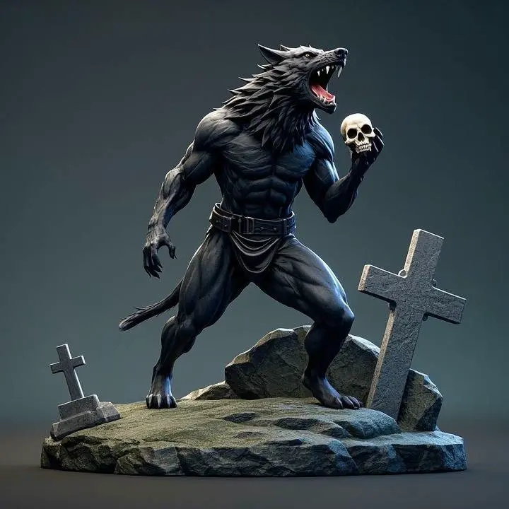 3951  Werewolf Howling with Skull – Minimalist Statue STL