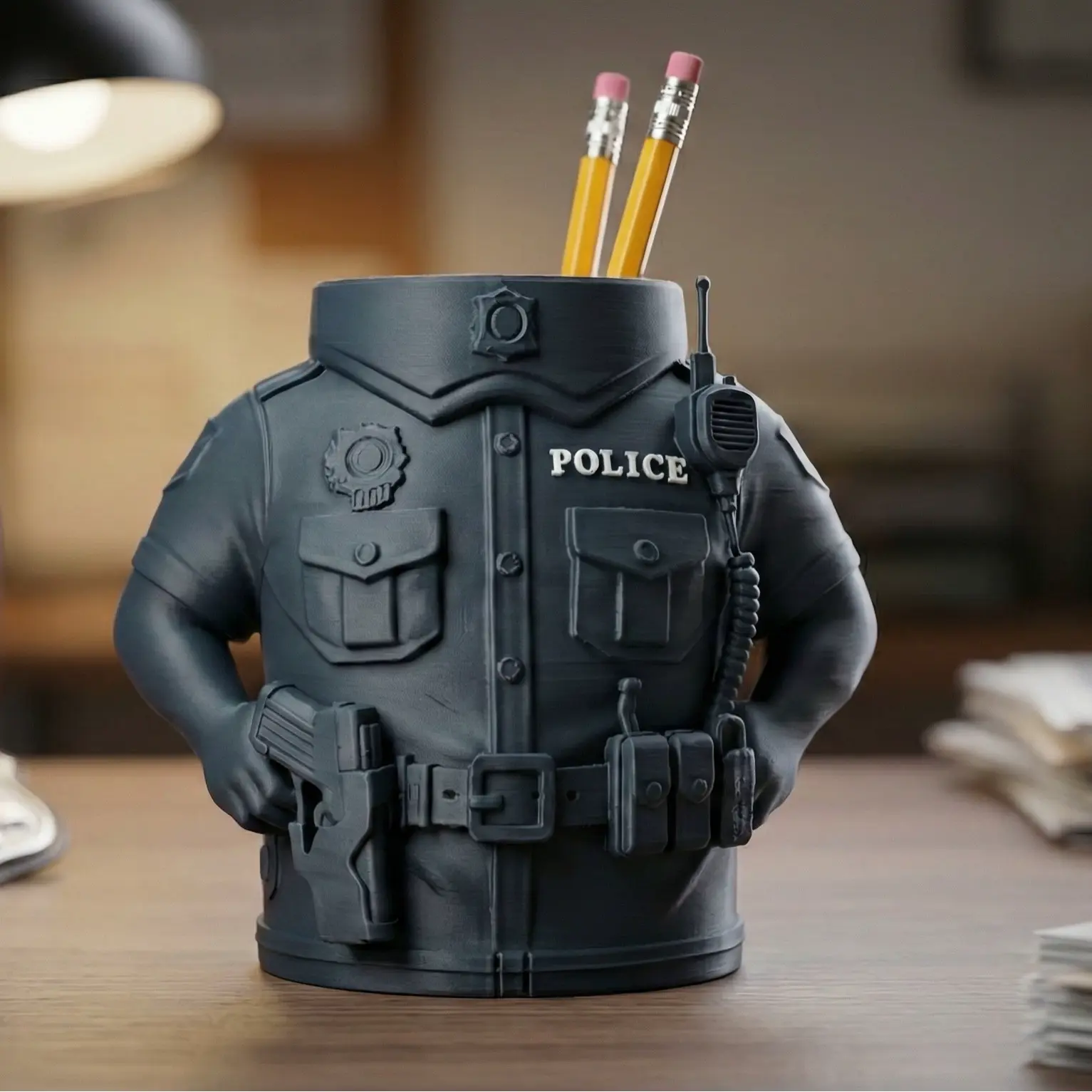 Police Officer Uniform Pen Holder - Detailed Bust