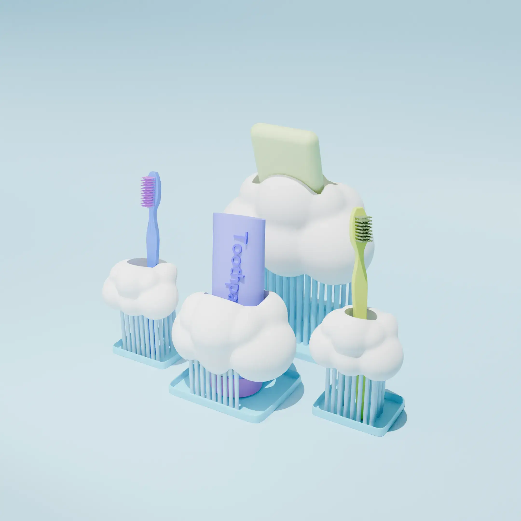 Set de baie minimalist cu tematica nor și ploaie