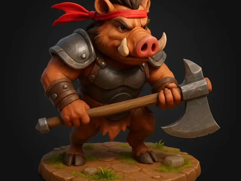 Warrior Boar D&D tabletop RPG miniature (low poly)