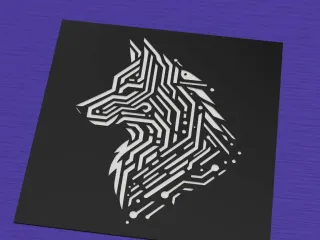 Cyber wolf head circuit tech black white design