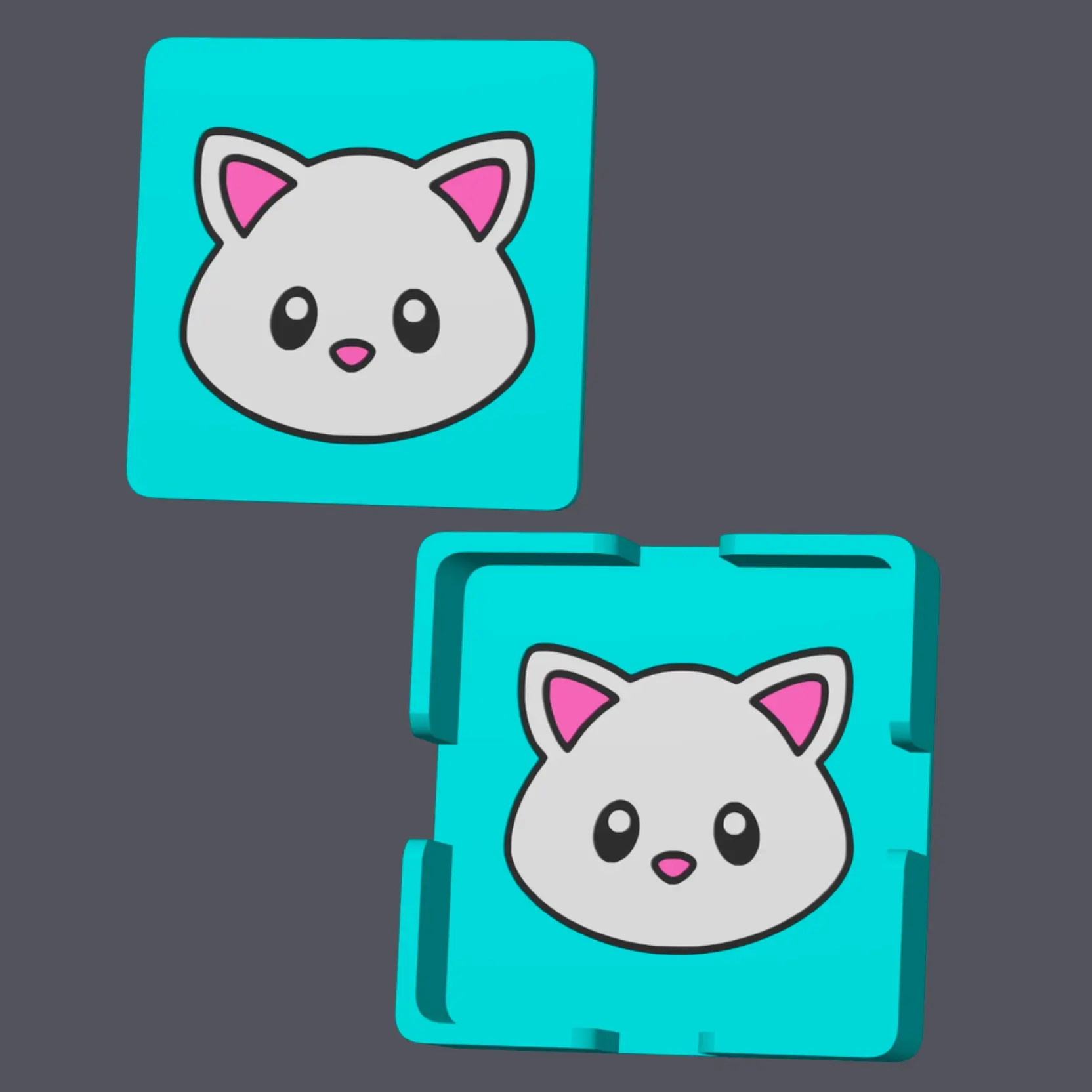 Kitten/Cat Head - Farm Animals - Square Coaster with holder