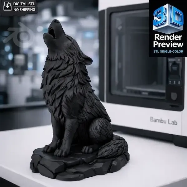 Howling Wolf Statue STL