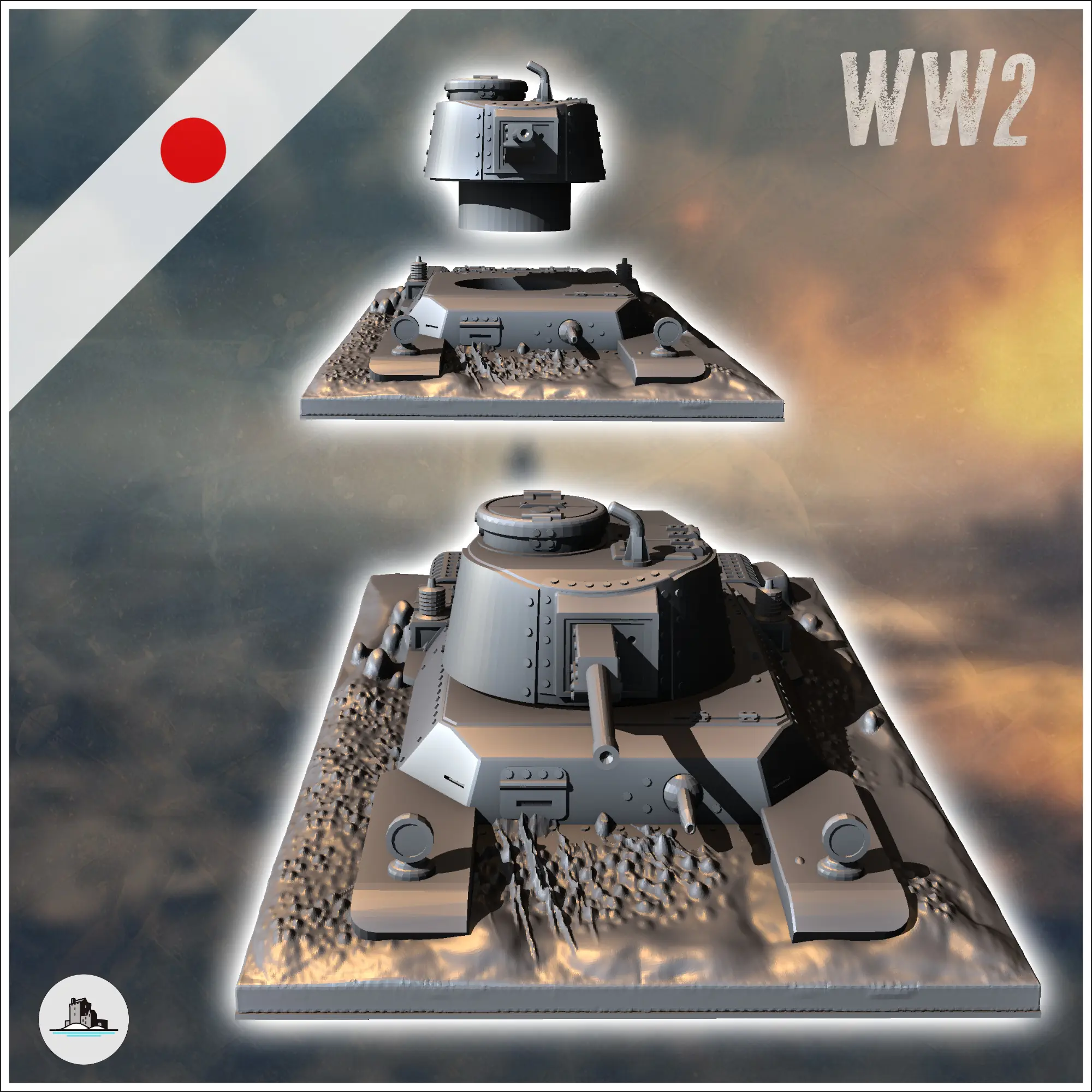 Japanese Type 97 Chi-Ha Kai semi-buried tank (3) - miniature
