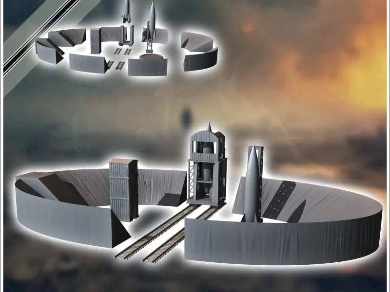 German V2 missile preparation and launch site with a large e
