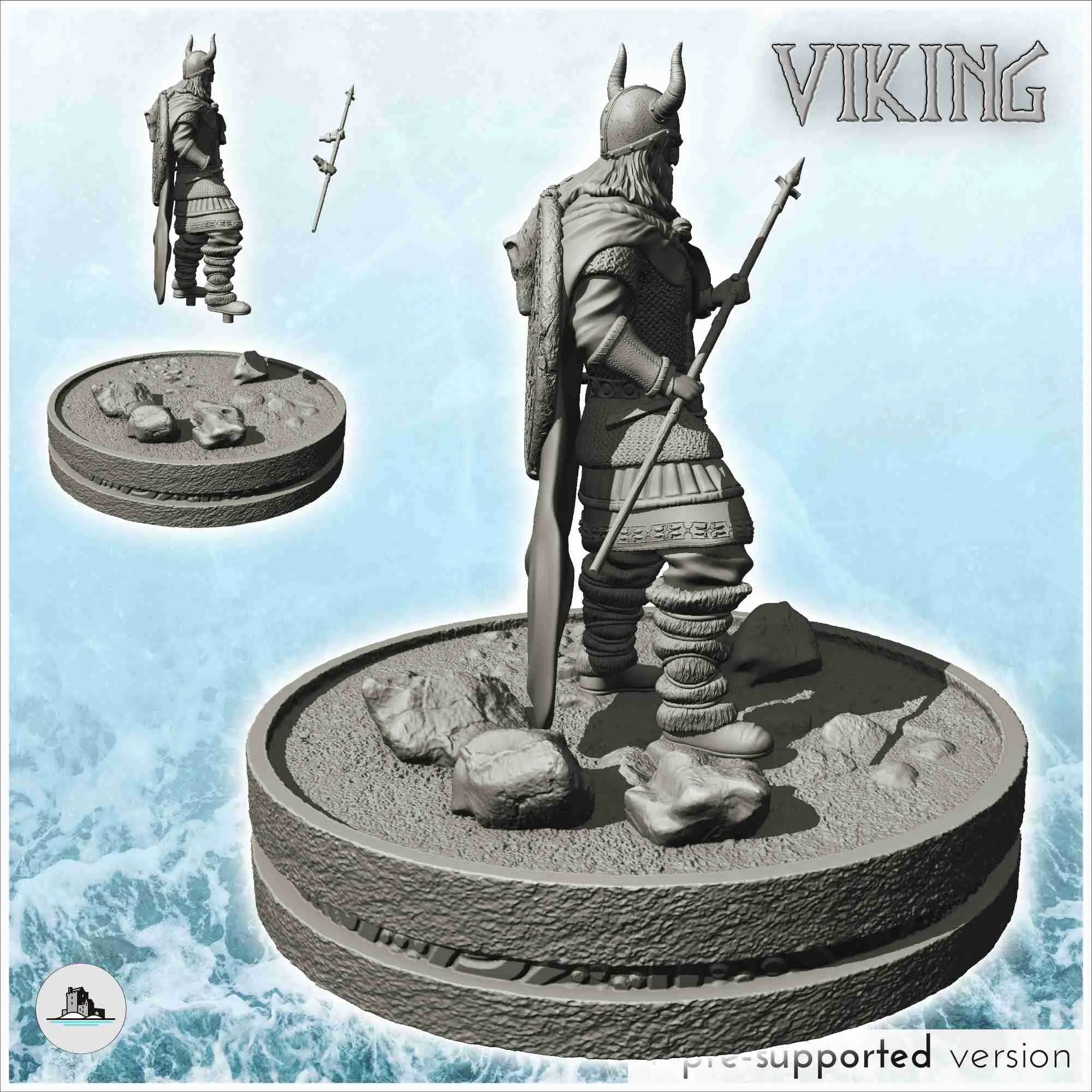 Viking warrior with horned helmet and spear (15) - scenery m