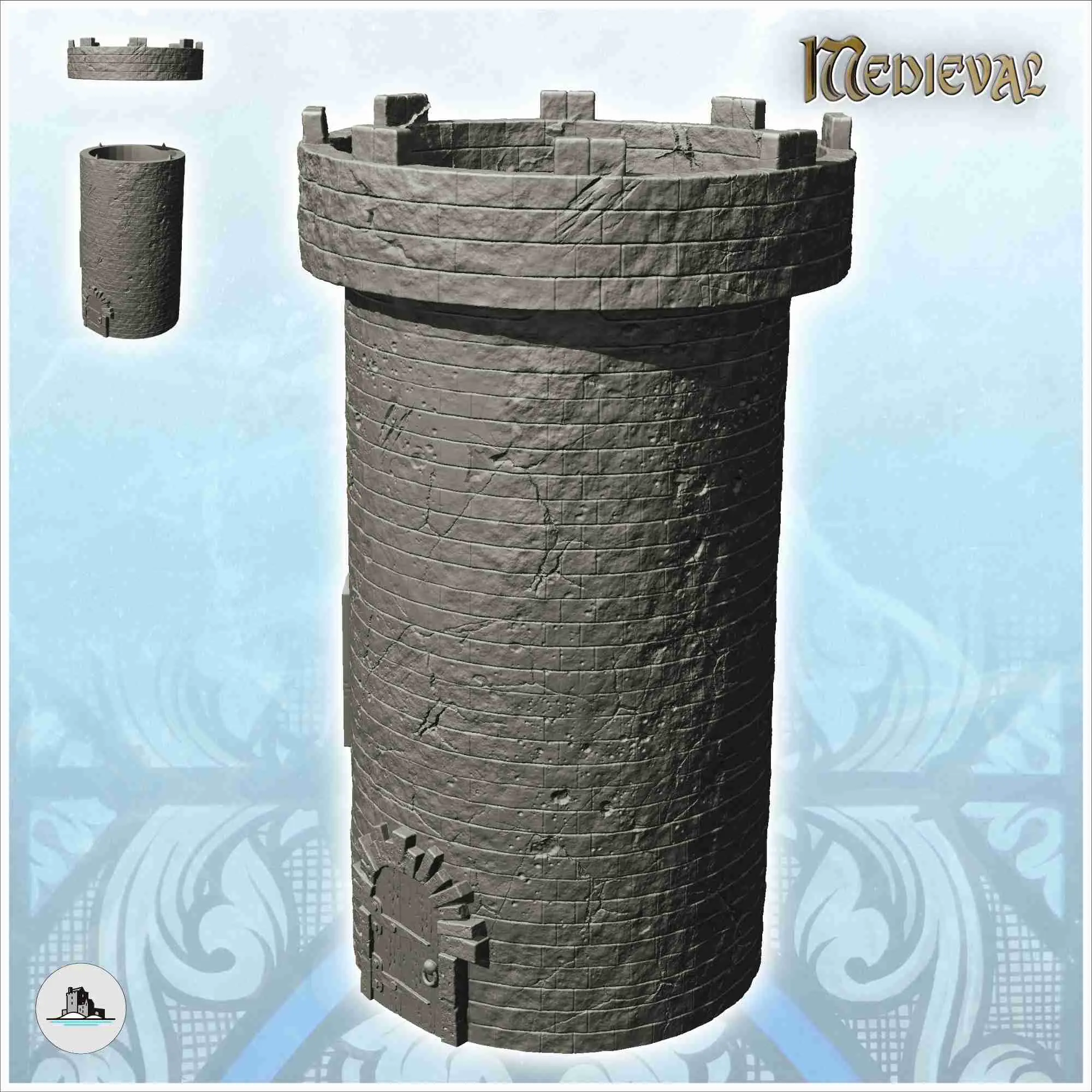 Gran atalaya medieval redonda de piedra con puerta de madera (9) -
