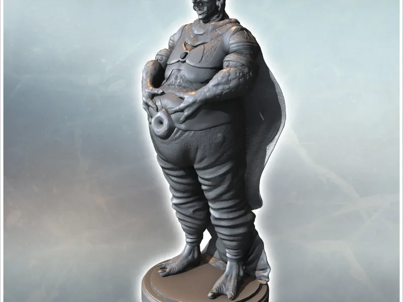Malevolent creature standing on a base with an obese belly a