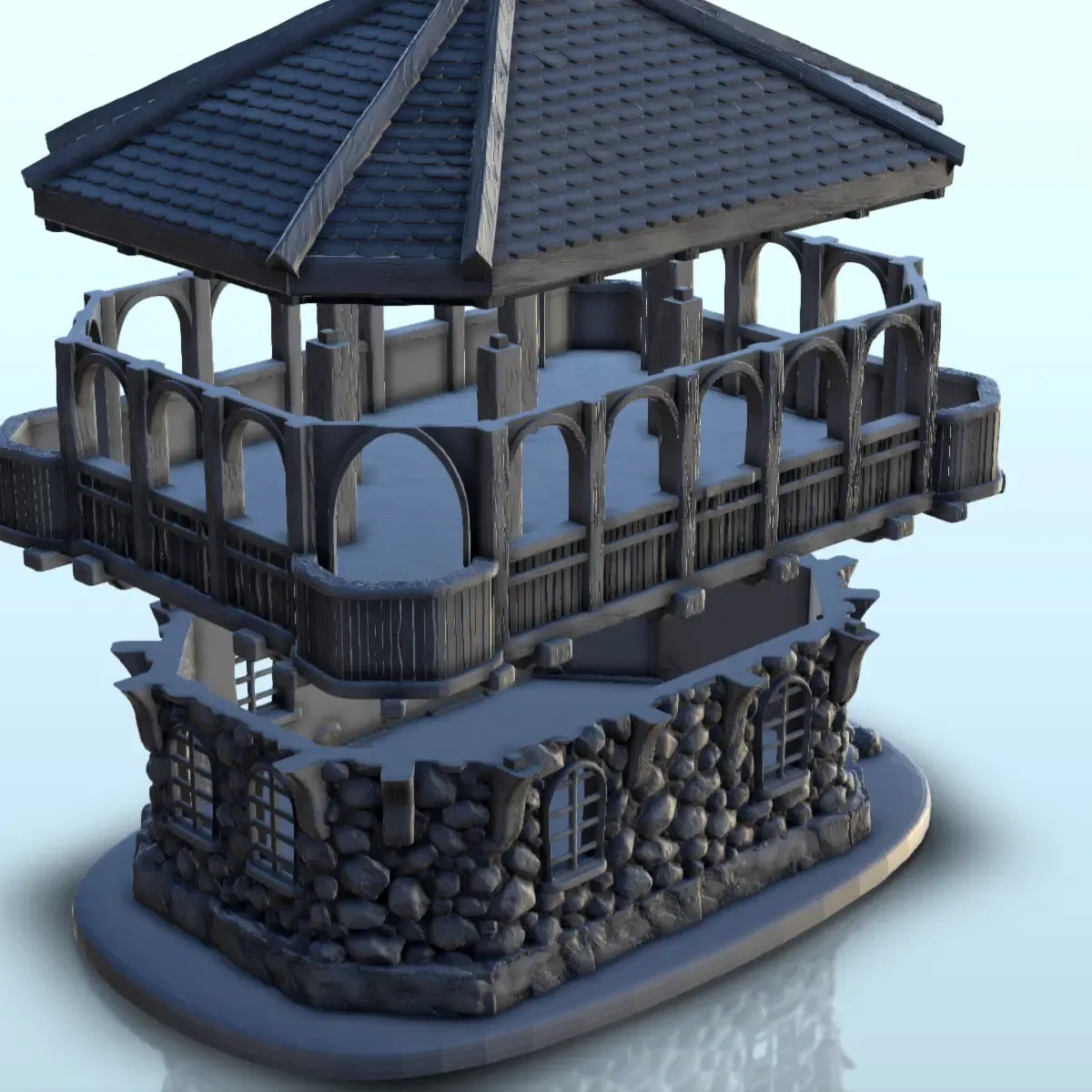 Fancy stone tower with wooden floor and pointed roof (8) - m