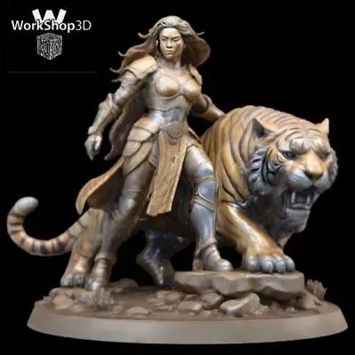 Figurine fantasy Guerrier et Tigre WorkShop3D