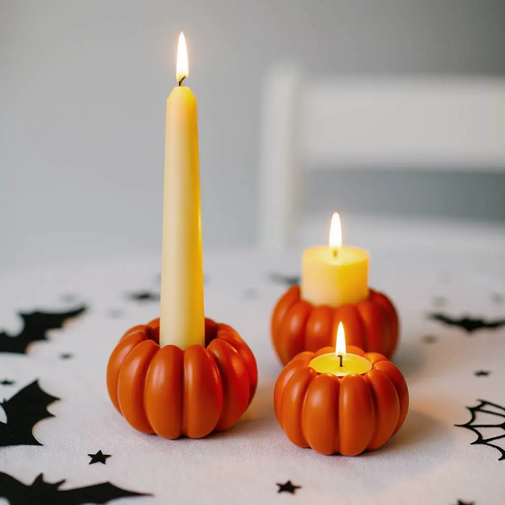 Pumpkin Tealight and Candlestick Holder Halloween Decor