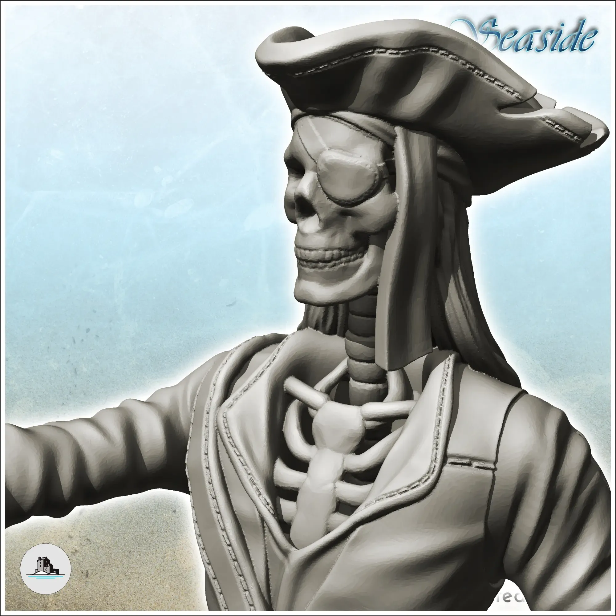 Skeleton pirate with eye patch, pistols and sword  - figure