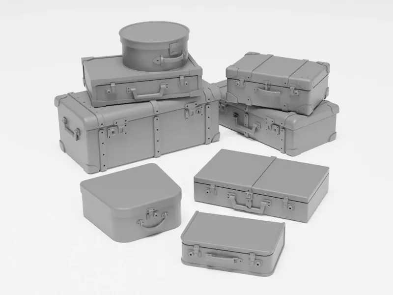 Bagaj Paketi - 1/35 boyutunda 8 adet eski valiz seti
