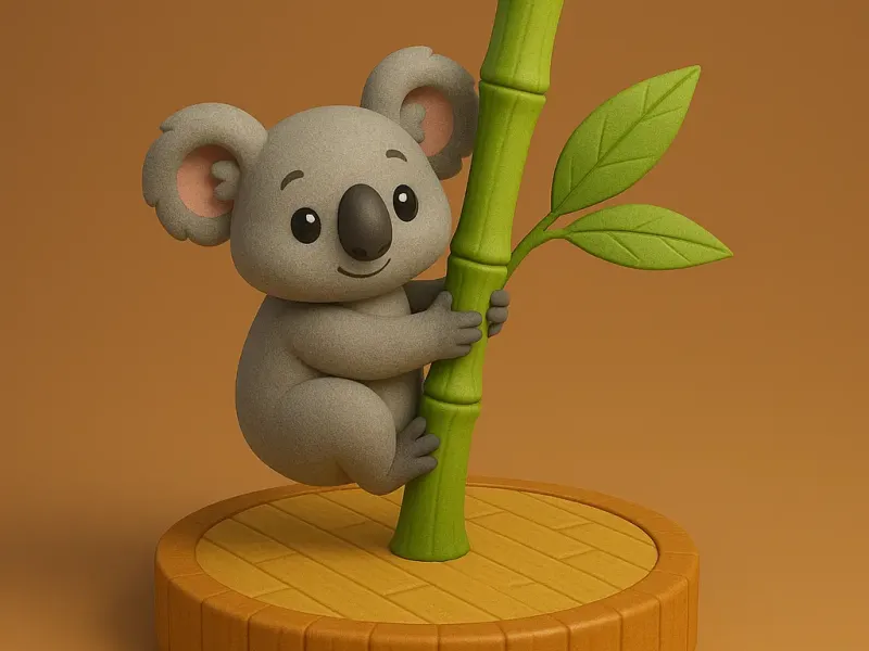Koala colgado en rama de bamb oo