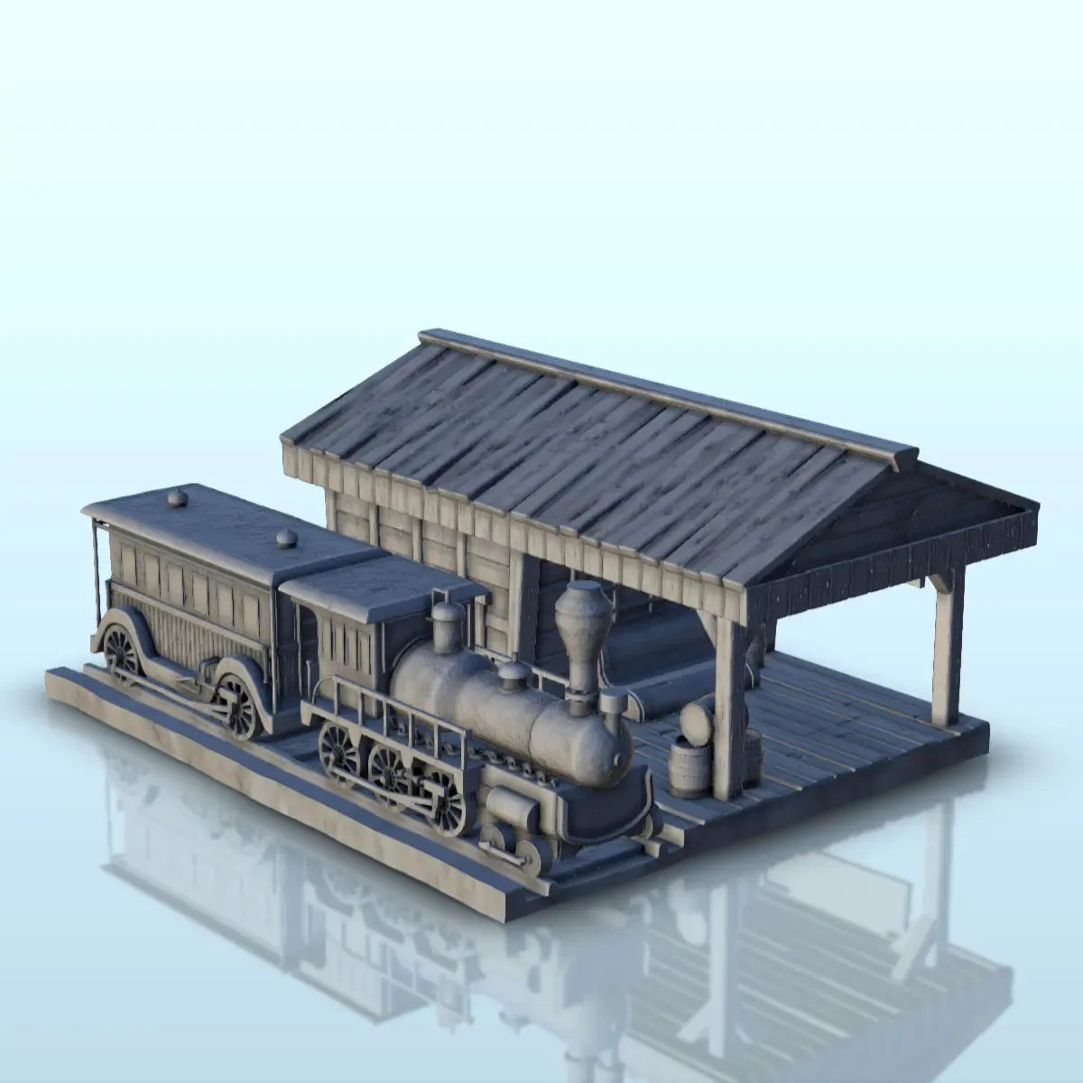 Train station with wagon and locomotive (6) - miniatures fig