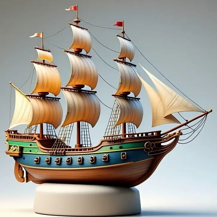 3935 Pirate Sailing Ship with Cannons Style Minimalist  STL