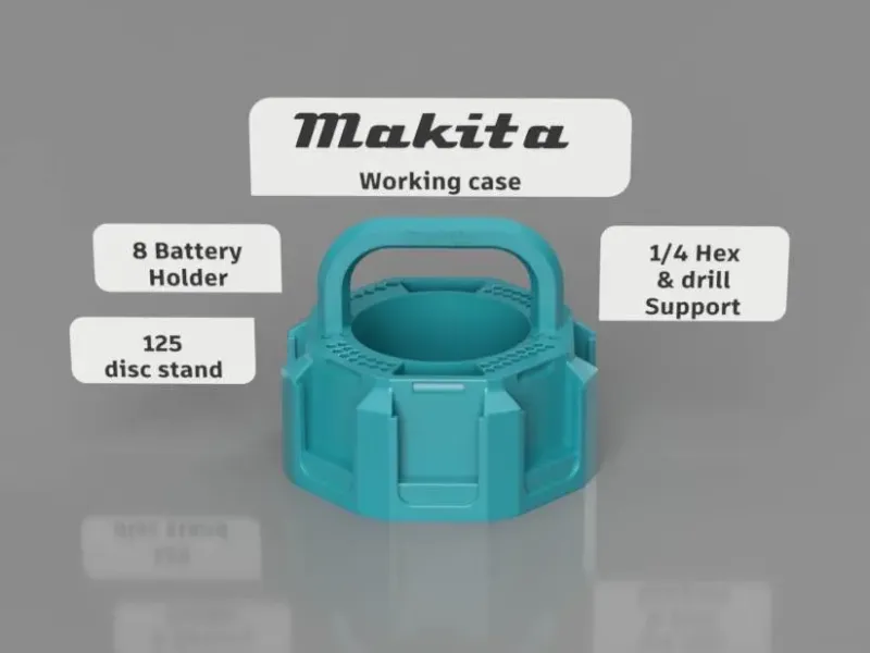 Makita 8 Battery Holder Work Case + 1/4" Hex / drill Storage