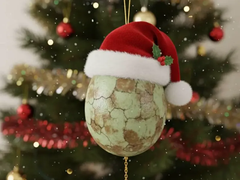 Dinosaur egg hanging Christmas ornament