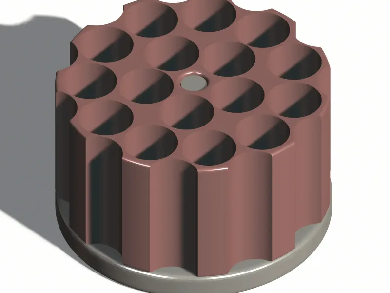 A circular pen holder that holds 16 pens at a time.