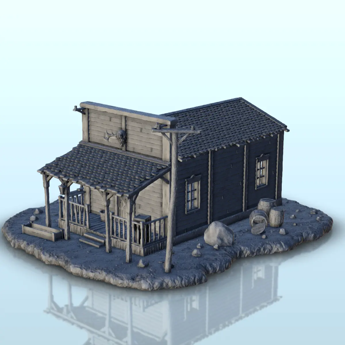 Wooden house with deer head - Terrain scenery West Old