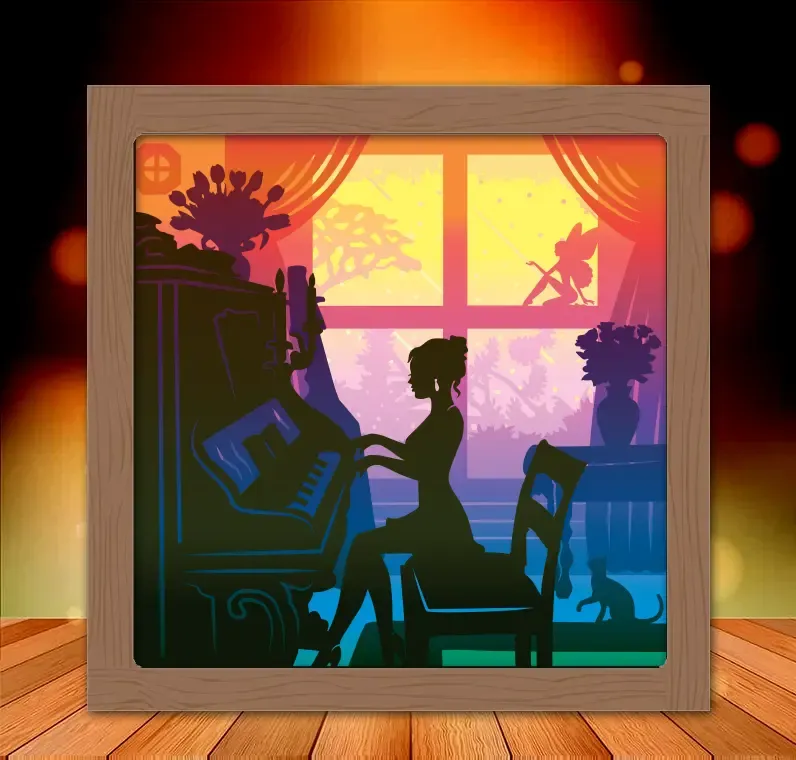 woman playing the piano shadow box