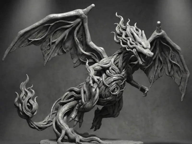 Ancient Root Dragon | Elemental Forest Guardian Statue