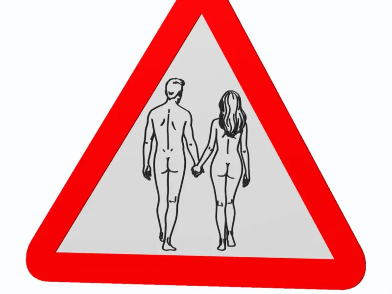 Nudism/Naked Walking - Warning Traffic Sign - Wall Art