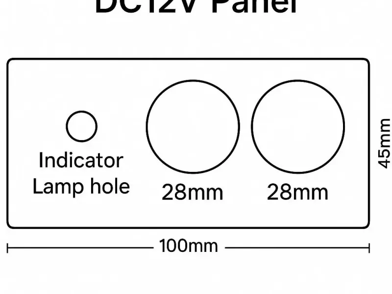 Dual-Socket 12 V Panel – 100 × 45 × 3 mm