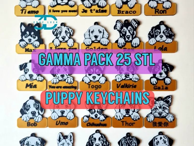 Gamma Pack 25 STL, 3mf puppy poster sleutelhangers