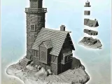 Medieval lighthouse on island with wooden pontoon (10) - sce-0