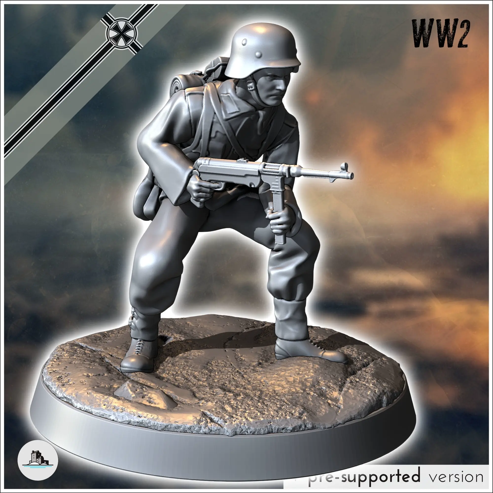 Set of six German WW2 infantry troops (with MP40, Panzerfaus
