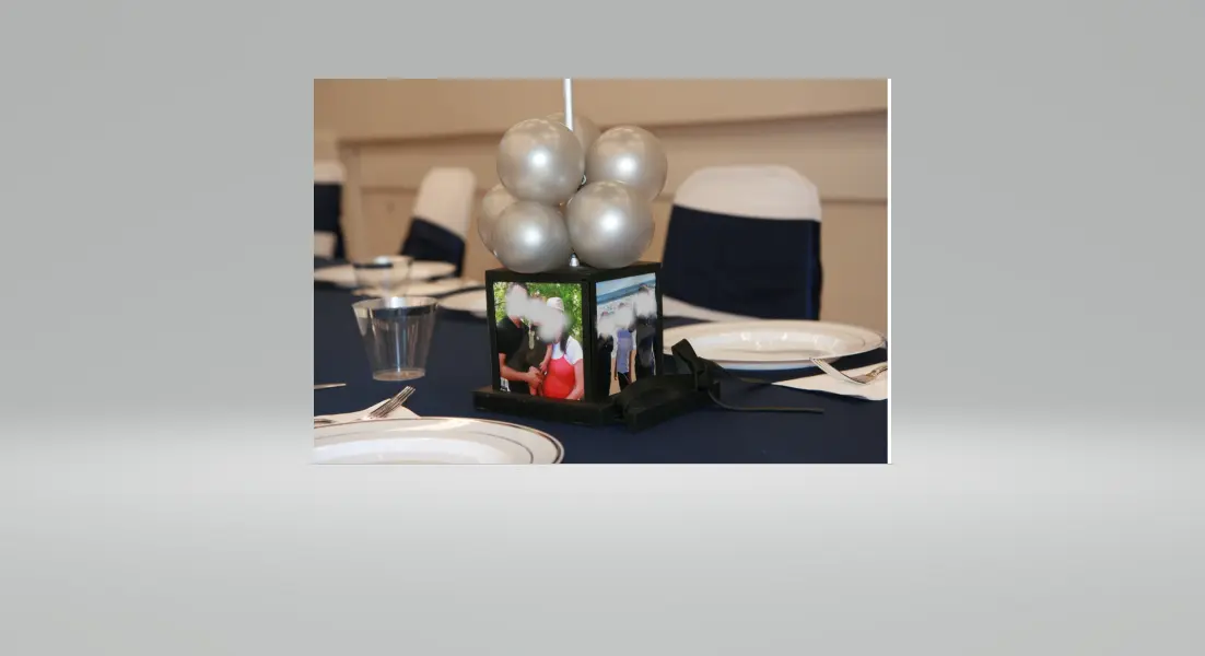 Table centerpiece- picture frame, balloon holder,  tephilin